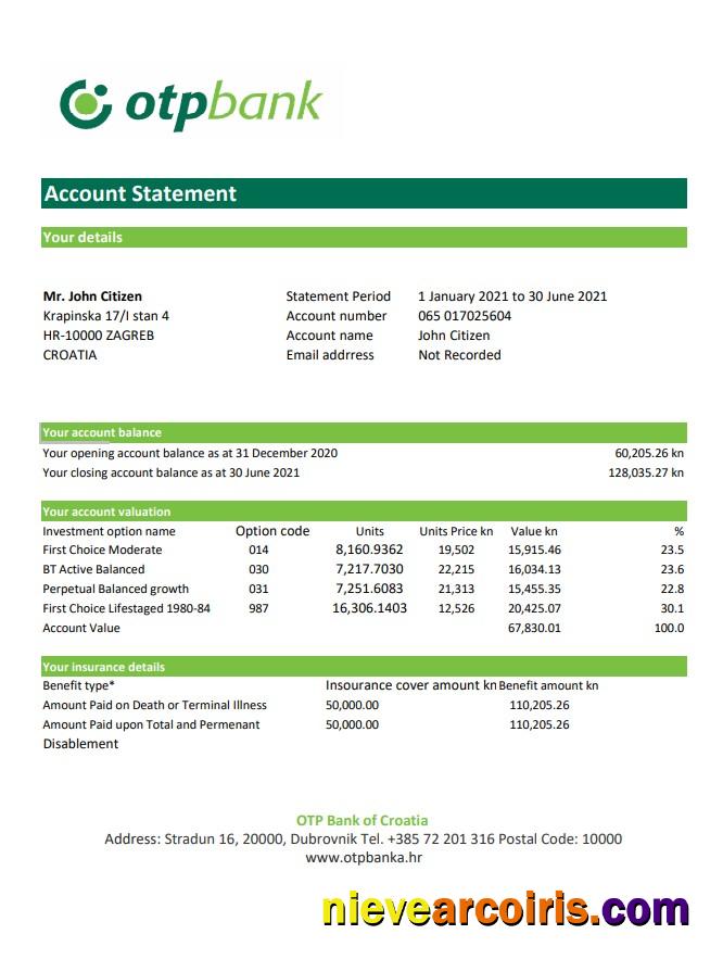 Croatia OTP Bank statement easy to fill in Excel and PDF format